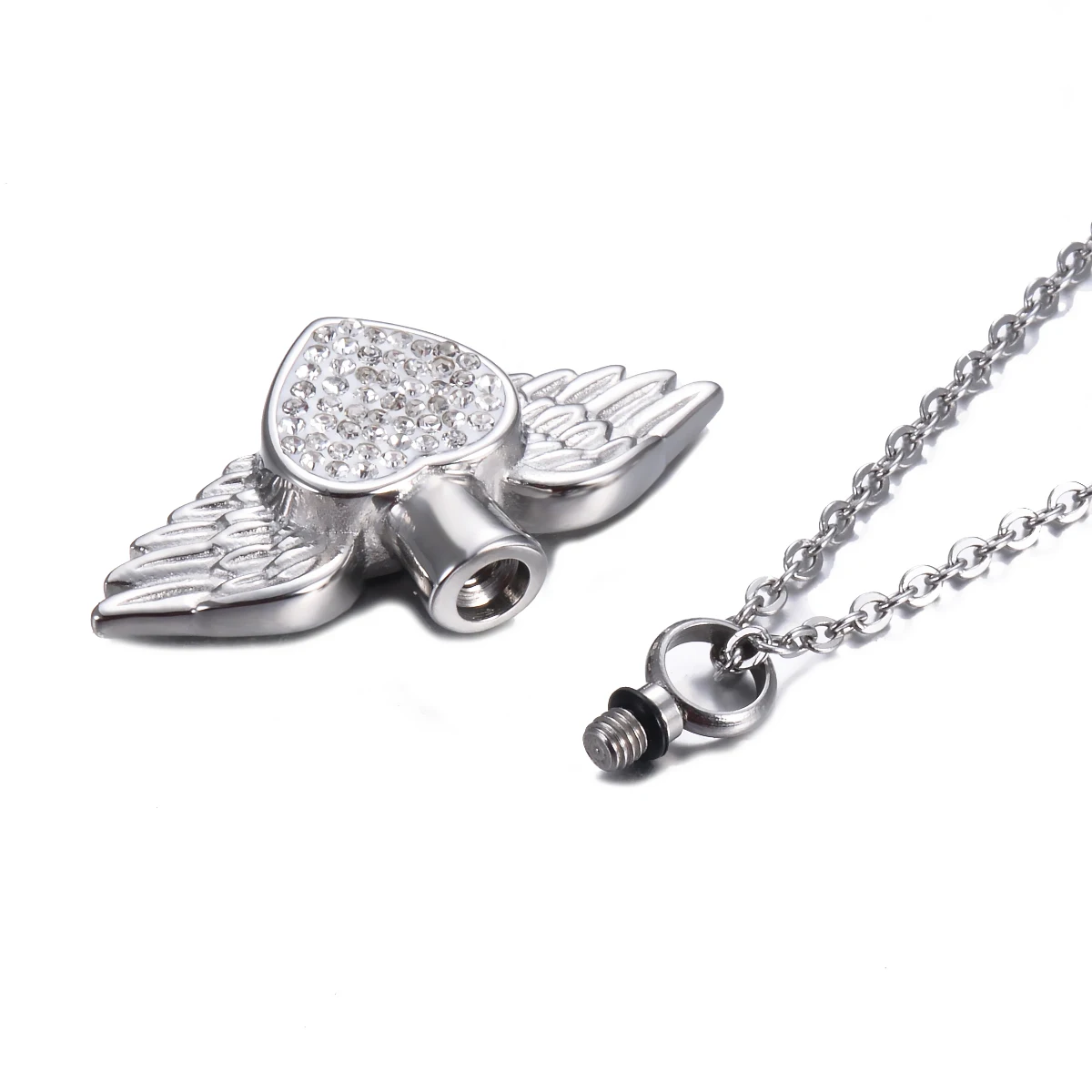 Heart with Angel Wings Stainless Steel Cremation Jewelry Necklace Urn Memorial Keepsake Pendant for Ashes with Funnel Fill Kit