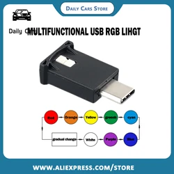 1Pcs Car Atmosphere Lamp USB-C Type-C LED Light Neon Ambient Lamp Mini Interior Light Car Products Accessories