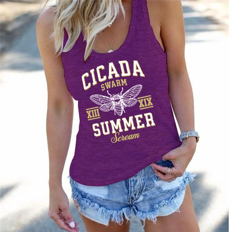 Vintage Cicada Graphic Tank Top Women Insect Lover Summer Outfit 2024 Cicada Print Woman Racerback Tanks Summer Casual Tops 2024