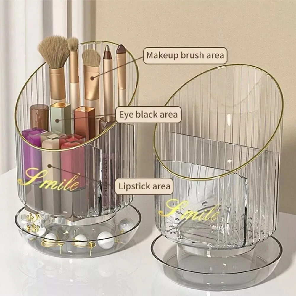 New PET Makeup Brush Holder 360° Rotating High Capacity Makeup Brush Bucket Clear Multi Partition Pen Holder Classroom