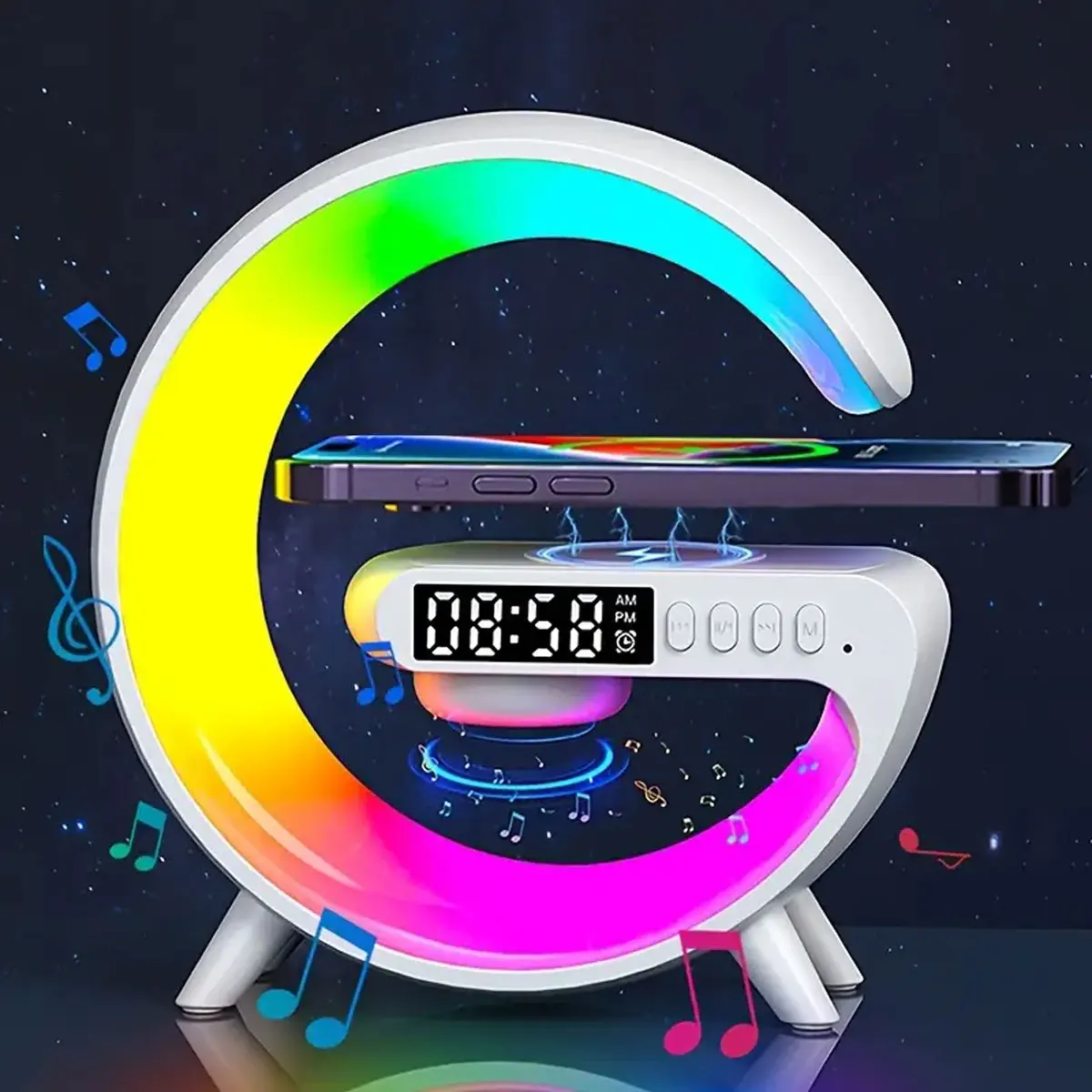 Wireless Charger Station LED Night Light RGB Desk Lamp Alarm Clock Speaker For iPhone Samsung Huawei Fast Charging Stand Pad