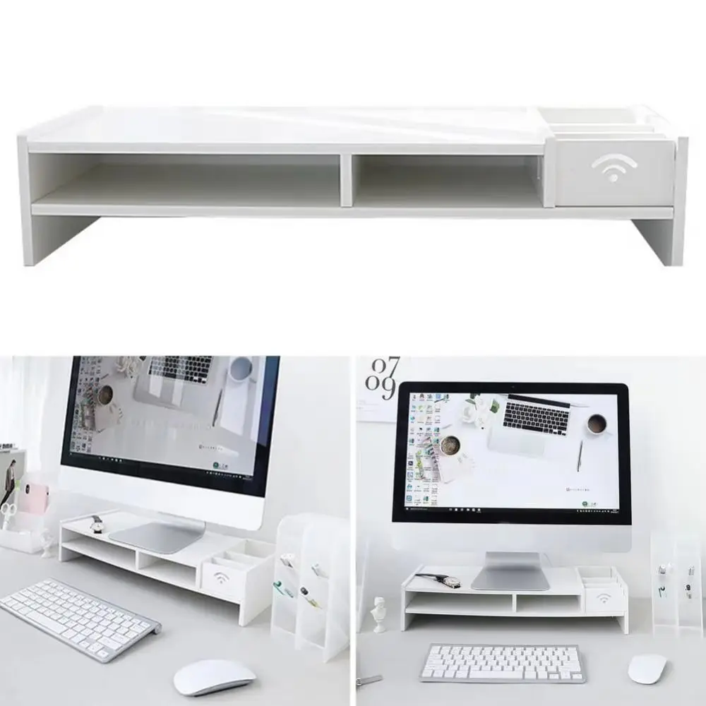 

Easy Assemble PC Computer Screen Stand Multi Compartment Sturdy Construction Laptop Heightening Holder Space Saving