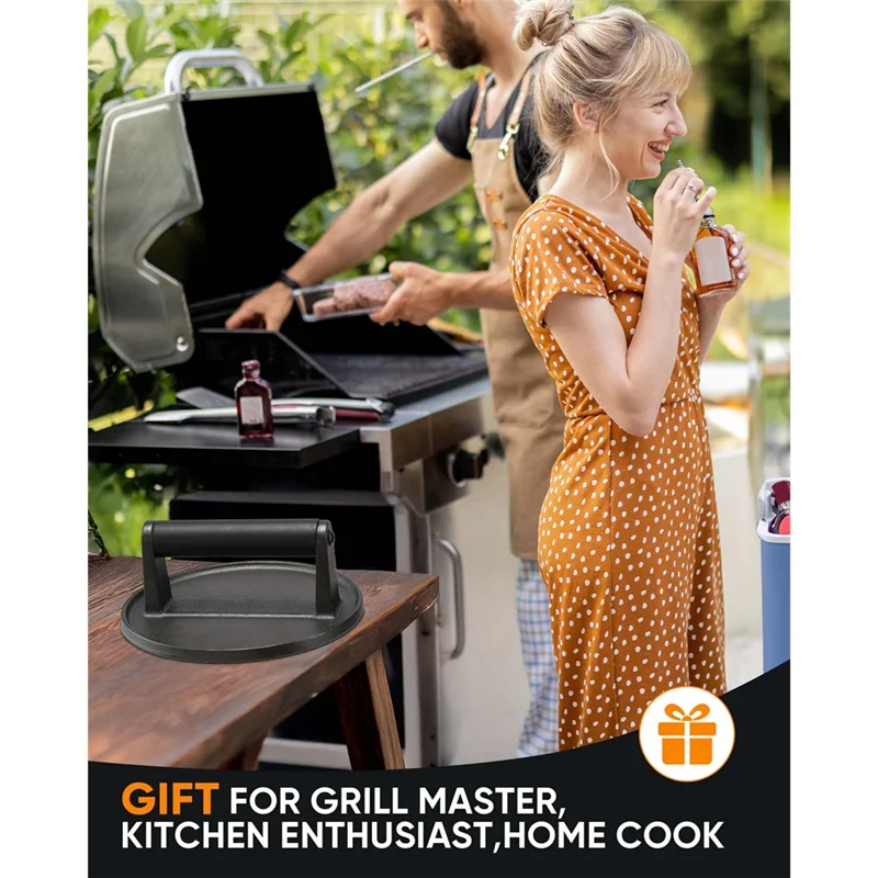 

【People Favorite】Heavy-Duty Cast Iron Burger Press, 6.5 Inches, Perfect For Griddle, Grill & Skillet, Ergonomic Handle