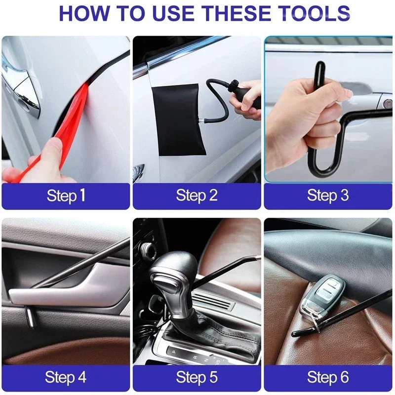 New Car Tool Kit Door Open Grabber Lockout Lock Pick Set Long Range Reach Hooking Key Lost In Truck Air Wedge Bag Pump Auto Tool