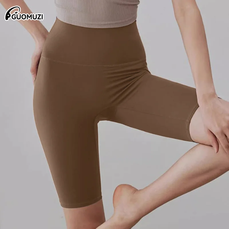 

Women's Shorts Gym Yoga Legging Cycling Shorts Solid Color High Waist Elastic Breathable No T Line Fitness Shorts Women Clothing
