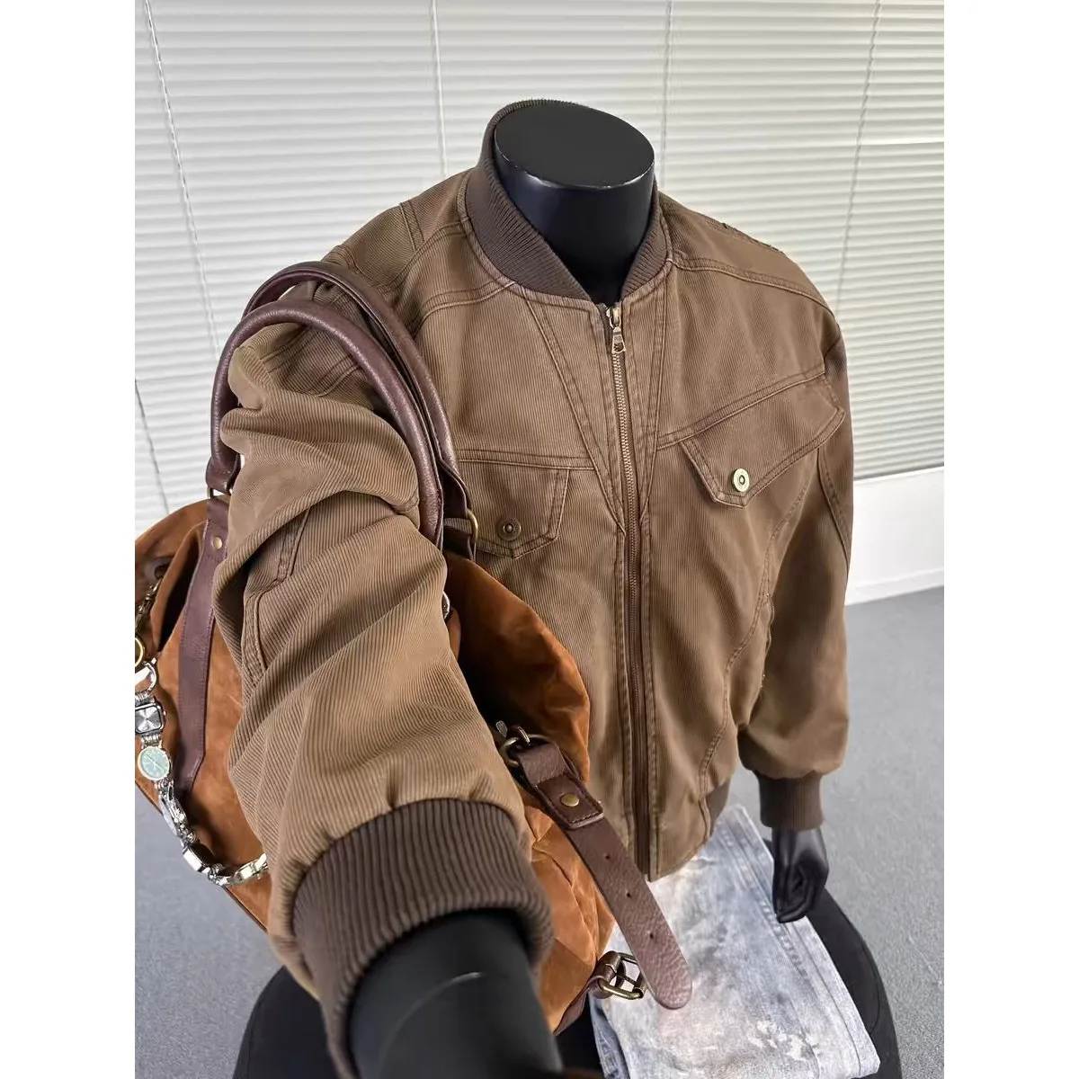 

Large Size 200 Pou Brown Workwear Jaet Men's Spring Autumn Trendy Baseball Sle American Retro Harrington Casual Jaet