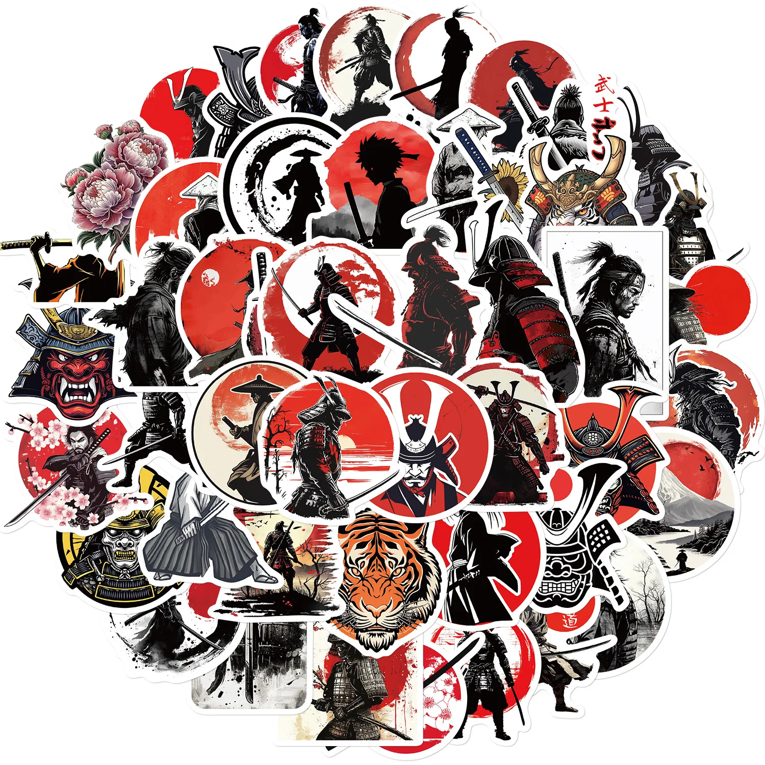 50PCS Japanese Samurai Bushido Stickers Cool Cartoon Decals PVC Waterproof DIY Notebook Phone Fridge Bike Laptop Kids Toys Gifts