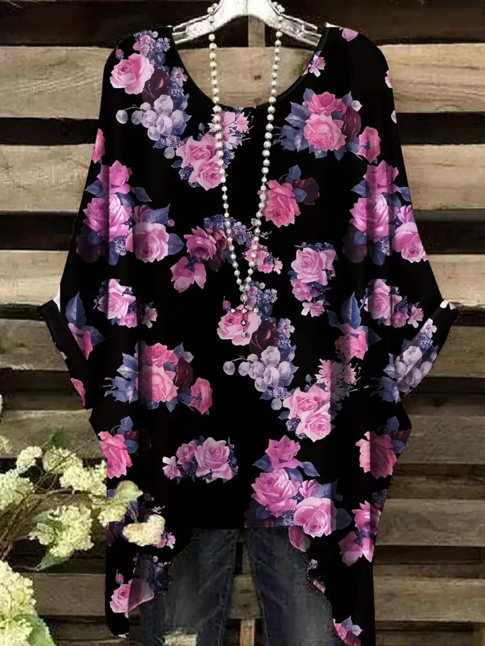 

Bohemian Chic Women's T-Shirt Vintage Floral Graphic O-Neck Pullover Short Sleeve Tees Oversized Irregular Hemline Y2k Clothes