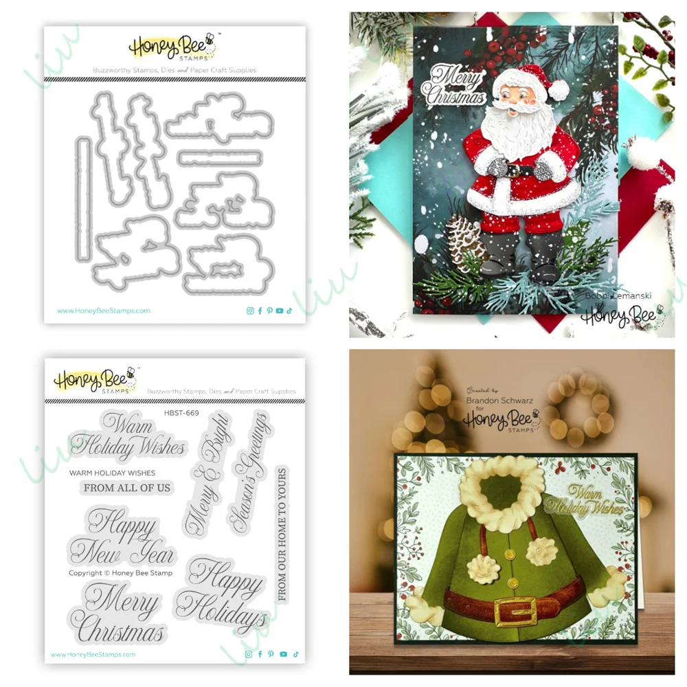 

Warm Holiday Wishes - 4"X 4" Stamp Set Metal Cutting Dies Stamp for DIY Scrapbooking Handmade Photo Album Christmas 2025 New