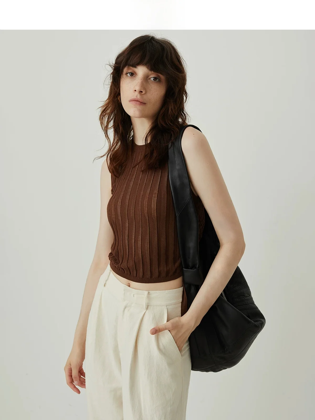 

Sagestudio Knitted Nylon Cotton Striped Vest Two-color Single-sided Embroidery Proc Slim Fit Versatile Summer Faion