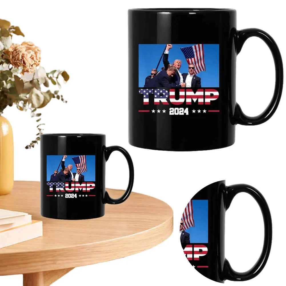 11oz Porcelain Coffee Cup USA Flag Trump 2024 Coffee Mug Matte Cappuccino Cup Ceramic Drinking Cup for Coffee Tea Milk