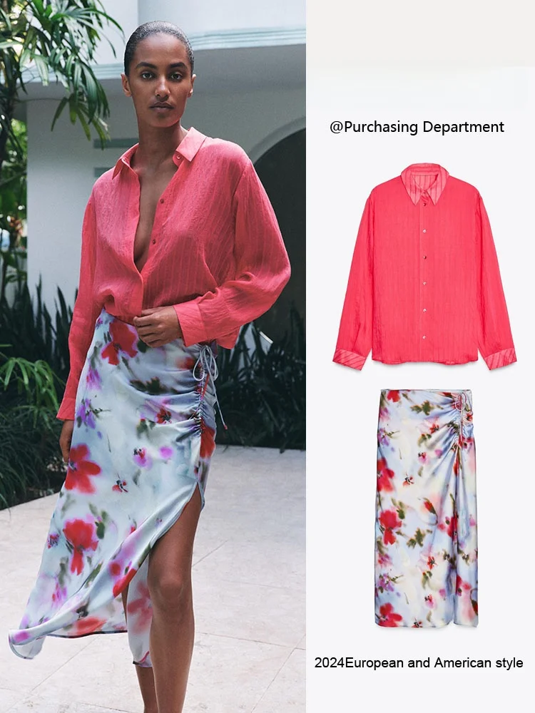 

Spring New Arrival Women's Long Sve irt Midi Skirt Faion Set 2025 Seasonal Collection Ele Busin Casual Outfit