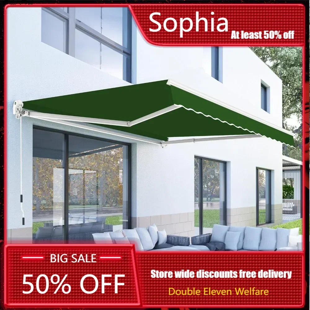 8'x7' Awning, Retractable Fully Assembled Manual Sunshade Shelter Aluminum Frame,100% 280G Polyester Water-Resistant, Awning