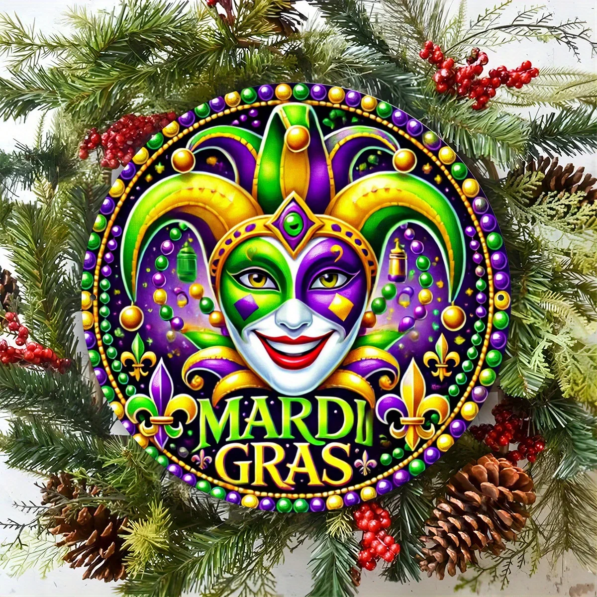 Mardi Gras Jester Themed Metal Art Sign - Festive Harlequin Wall Decor for Pet Store, Hotel, Bar, Cafe, Estate, B&B Decoration -