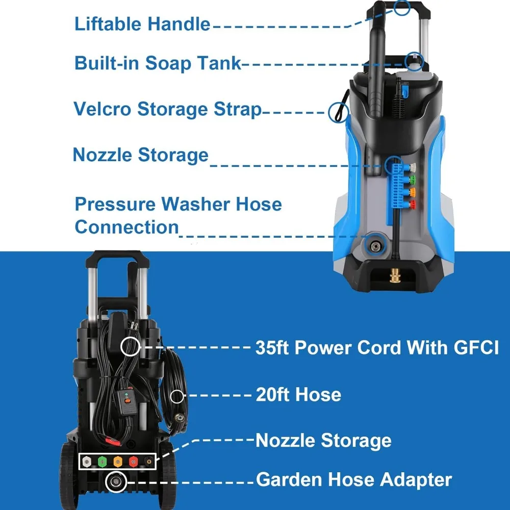 5000PSI 4.0GPM Power Washers avec tuyau à pression M22-14mm 33FT, avec 1/4 "QC Compatible Surface Cleaner pour les Allées de voitures domestiques