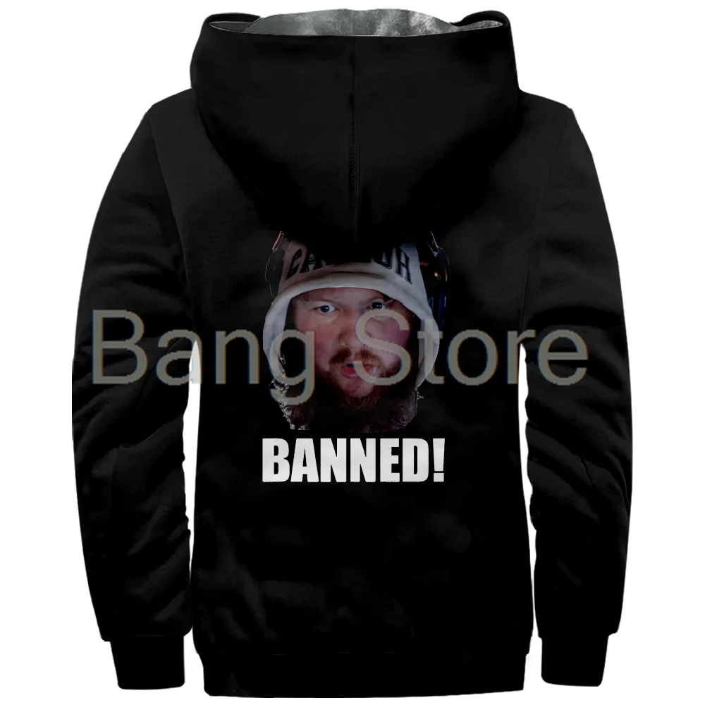 Caseoh You're Banned Zipper Jacket Unisex Long Sleeve Thickened Winter Parka 3D Prints Streetwear Coat