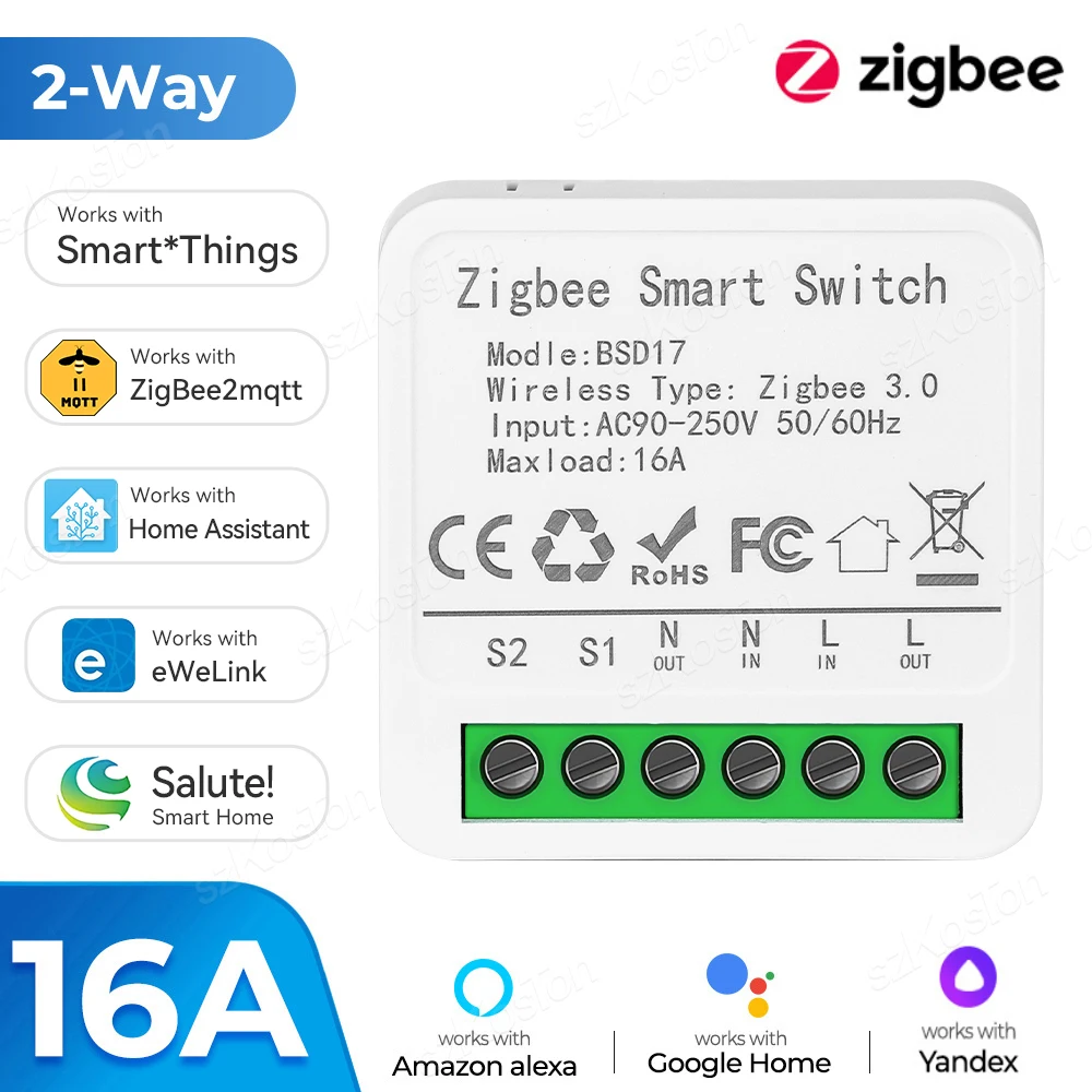 16A eWeLink App Mini ZigBee3.0 Smart Switch 2-Way DIY Switch Breaker Timer Voice Control Module Support Alice Alexa Google Home 