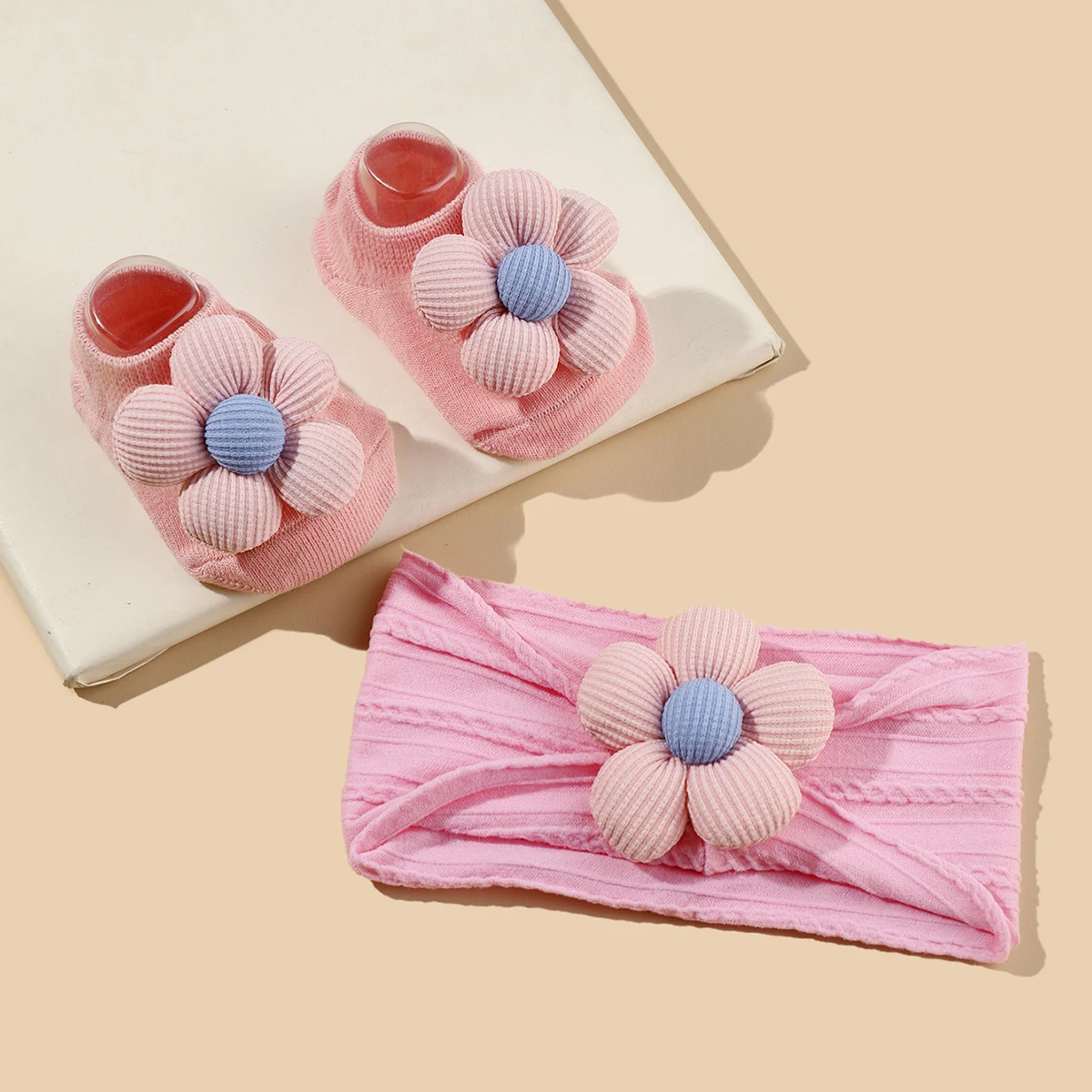 2 Pcs/Set Baby Girls Headband Socks Set Newborn Girls Cute Flowers Toddler Princess Sock Autumn Infant Hair Accessories Gift