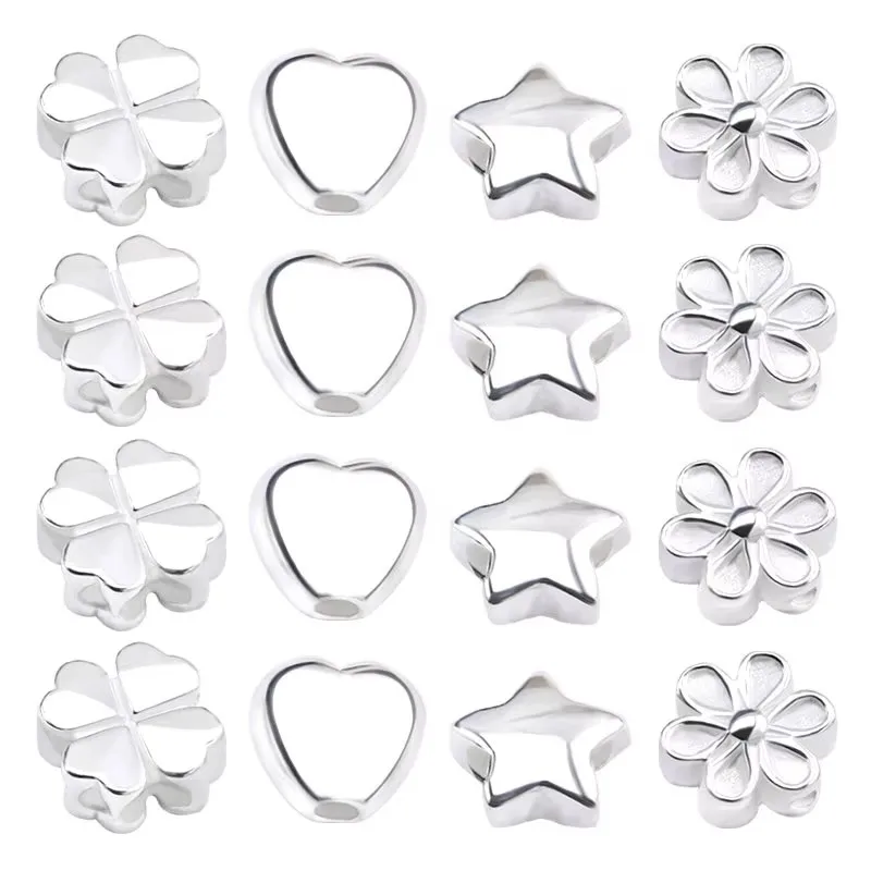 

Свободная прокладка из стерлингового серебра 925 пробы, четыре листа клевера, цветок, звезда, форма сердца, серебряные бусины для браслета, ожерелья, изготовления ювелирных изделий своими руками