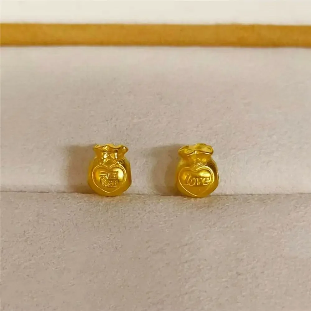 1PCS Authentic 24K Yellow Gold Luck Love Heart Bag Shaped Bead Pendant / Within 0.2g Small Size