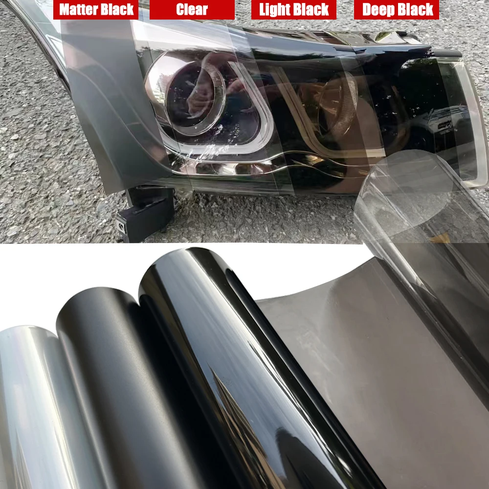 Gloss Transparent Light Black Smoke PVC Film Tint Headlight Taillight Wrap Cover Film Foil Sticker Diy Auto Waterproof Stickers