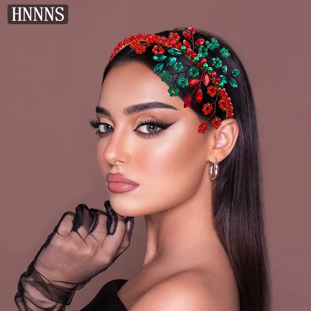 

TOPQUEEN Exquisite Ladies' Christmas Red Headband Handmade Beaded Rhinestone Production Suitable Banquet Hair Accessories YXA411