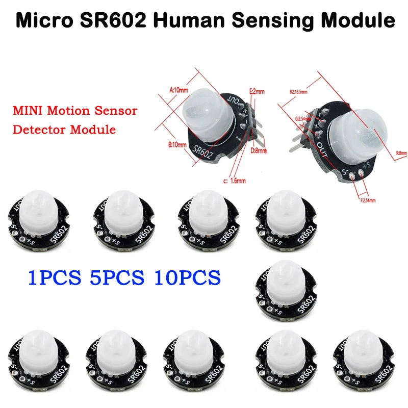 1-10pcs MINI Motion Sensor Detector Module SR602 Pyroelectric Infrared PIR Kit Sensory Switch Bracket for Arduino Diy with Lens