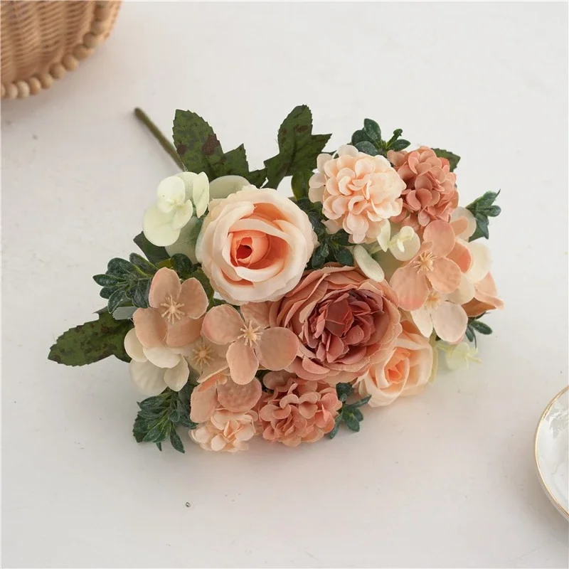 Simulation Retro Hortensien Rose Bundle Seide Gefälschte Blumen Künstliche Pfingstrose Europäischen Champagner Blume Tisch Dekoration Pflanze – Detail 7