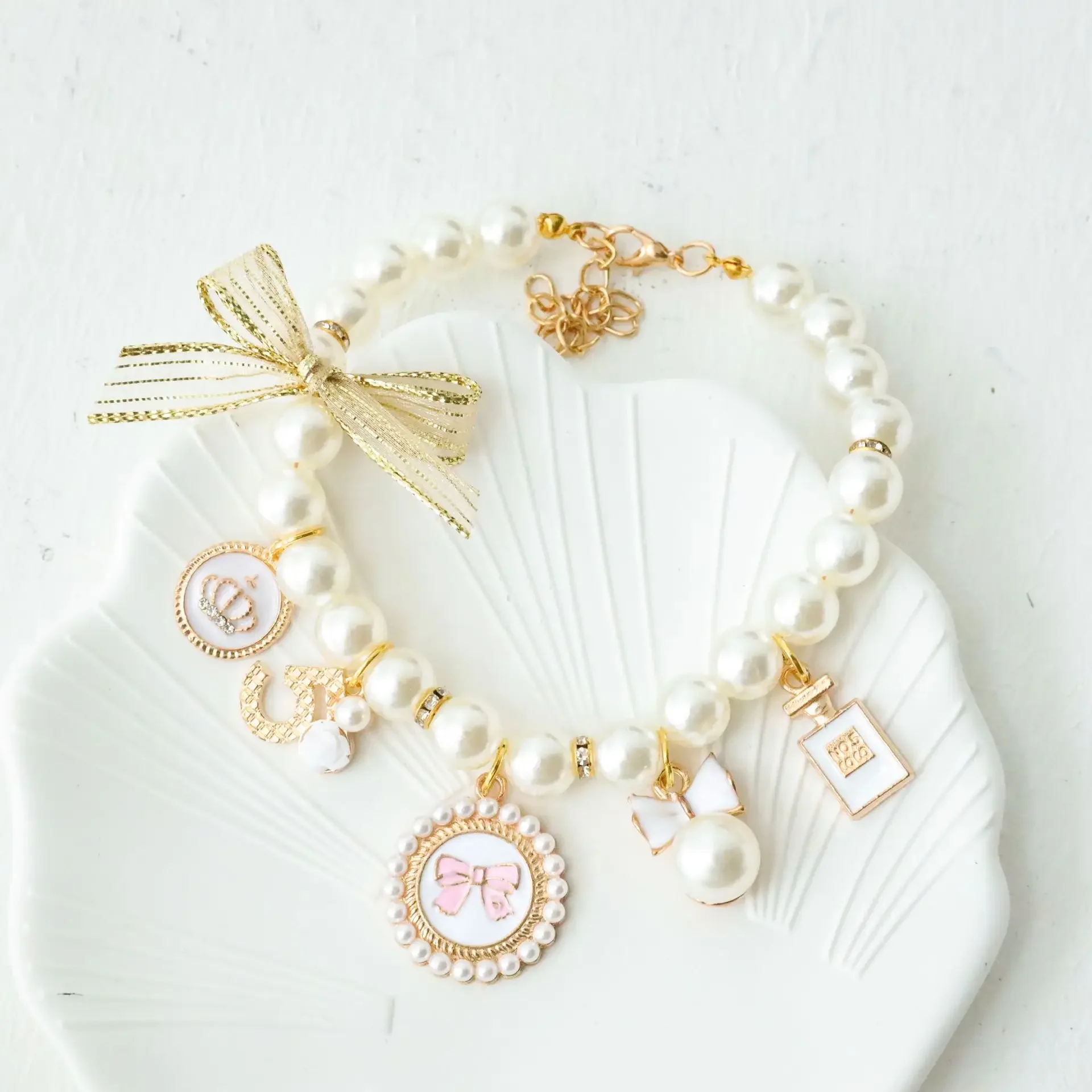 الحيوانات الأليفة اللؤلؤ طوق الكلب الأميرة القوس قلادة القط مجوهرات لطيف طوق جرو اكسسوارات الكلب سلسلة تشيهواهوا مجوهرات الزفاف الاشياء #4