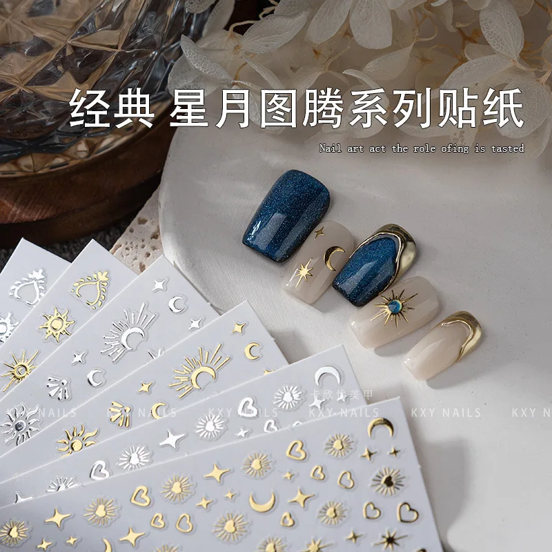 

Nail art classic star and moon totem bronzing sticker star and moon love nail patch comes with adhesive backing