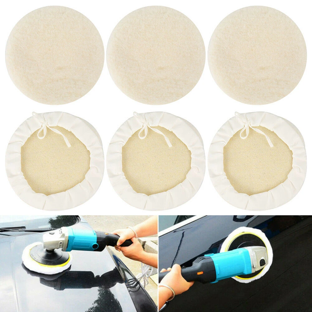 

6pcs 7 Inch Washable Lambs Wool Buffing Polishing Pads Suitable For Automobiles Glass Stone Ceramics Furniture Stainless Steel