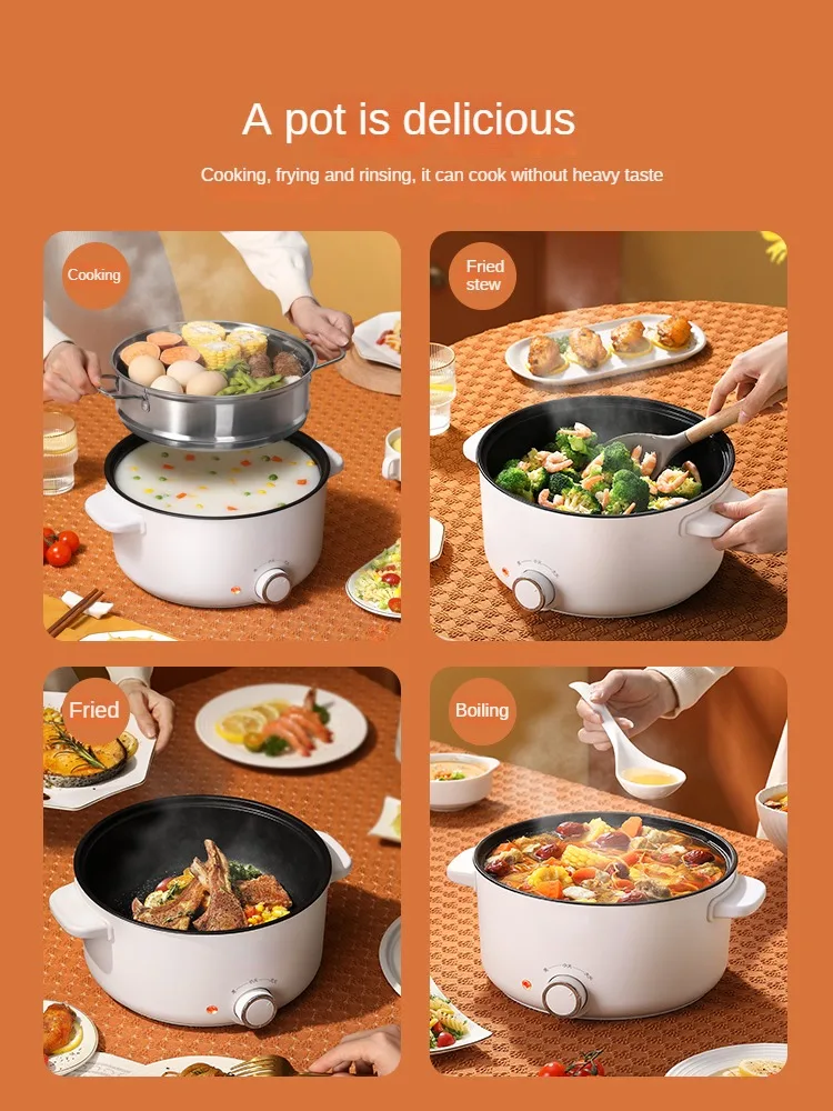 220V Non-stick Electric Cooking Machine Multi Cooker 3L Frying Pan Household Hot Pot with Steamer for Food Steaming Rice Cooker