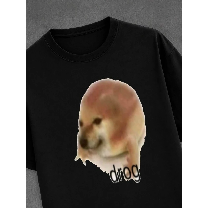 Unisex Drog Funny Meme Dog Graphic Print T‑Shirt Casual Street Style Short Sleeve Loose Summer Tees for Men Women