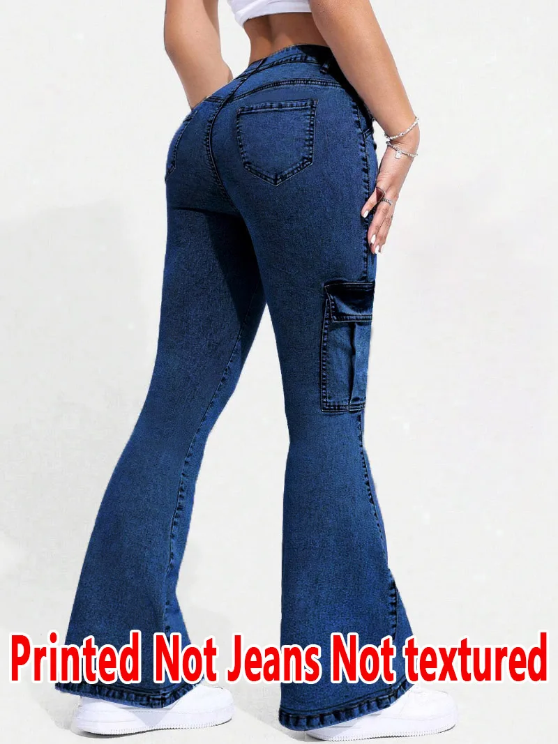 8175 [Printed Pants - Not Faux Denim Fabric][Imitation Faux Denim Flare Pants] Printed Flare Trousers Without Texture view 2