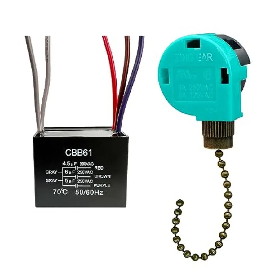 

Ceiling Fan Pull Chain Switch 3 Speed 4 Wire, Ceiling Fan Capacitor CBB61 4.5uf + 6uf + 5uf 5 Wire 250V, Light Switch for Fan a