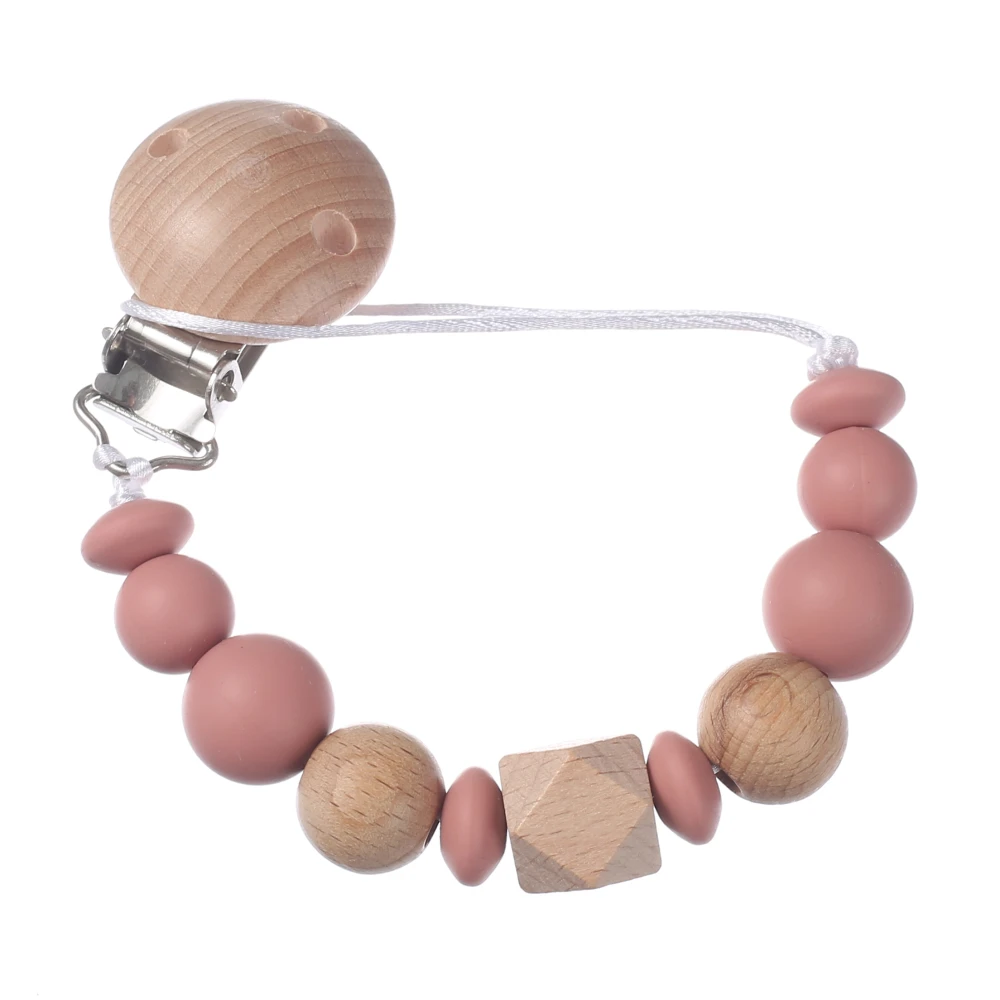 Wood Baby Pacifier Chain Clips Silicone Round Octagonal Beads Teething Chain For Infant Appease Soother Dummy Holder Clip