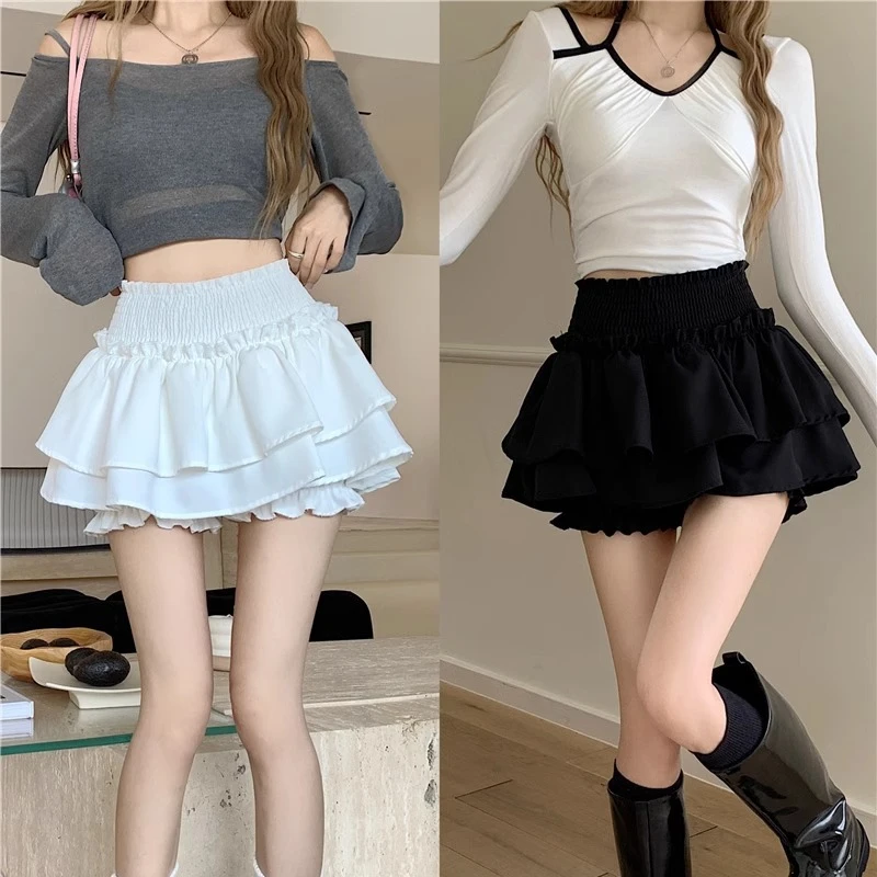 

Mini Skirt Cute Sexy Elastic High Waist Ball Gown Women Ruffle Patchwork Lolita Skirt Short Korean Sweet Y2k Clothing Balletcore