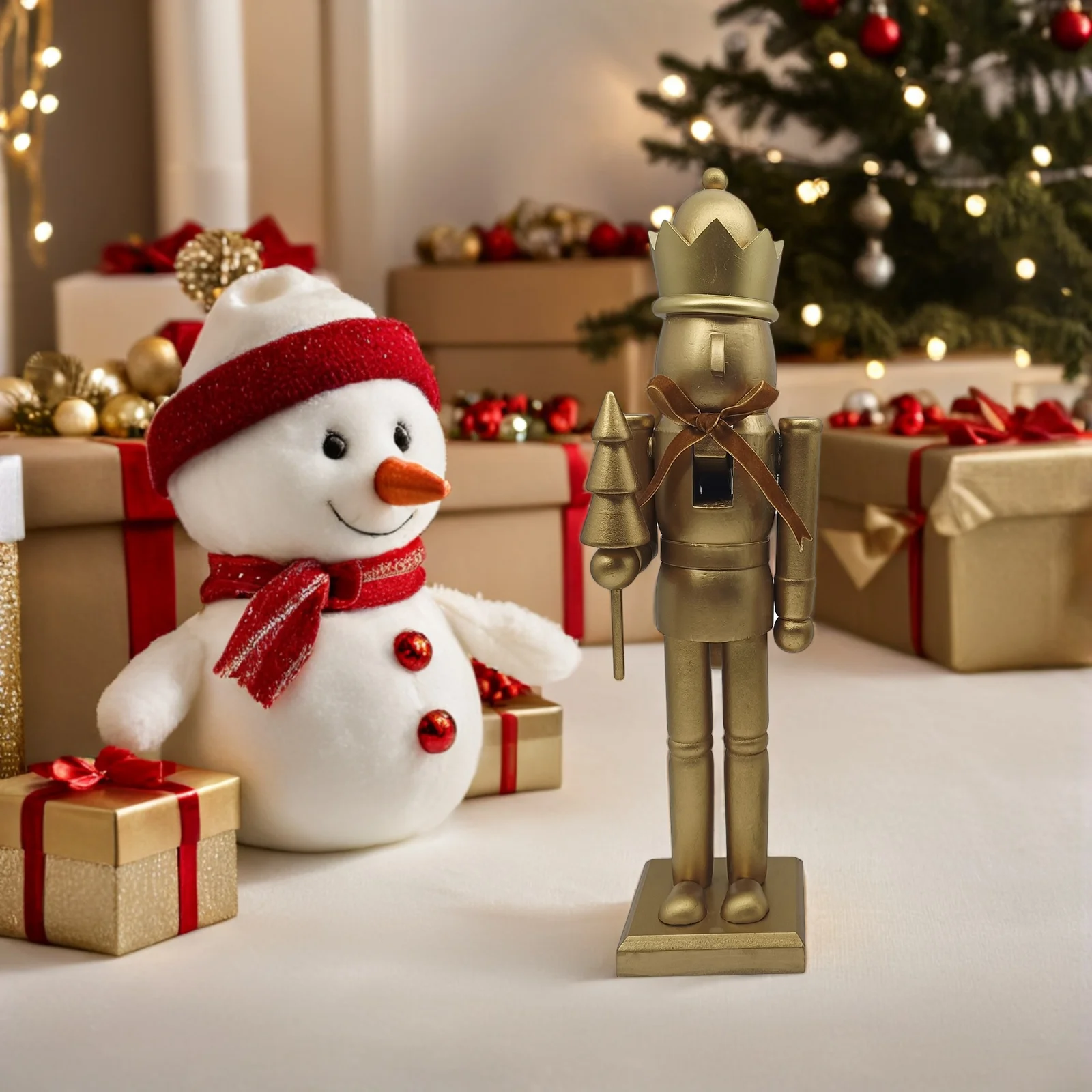 

38Cm Classic Golden Bow Tie Nutcracker Christmas Wooden Ornament Hand Painted Holiday Decor for Festive Gathering