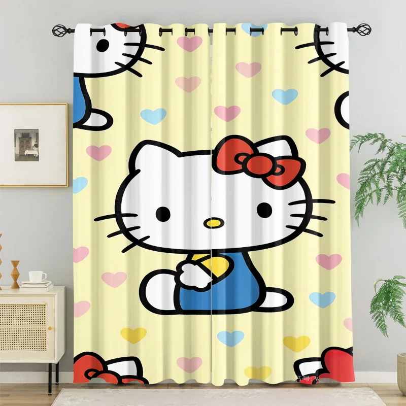 

2Pcs Hello Kitty Blackout Curtains, Cute Cartoon Window Drapes for Kids Girls Bedroom Living Room Home Decor