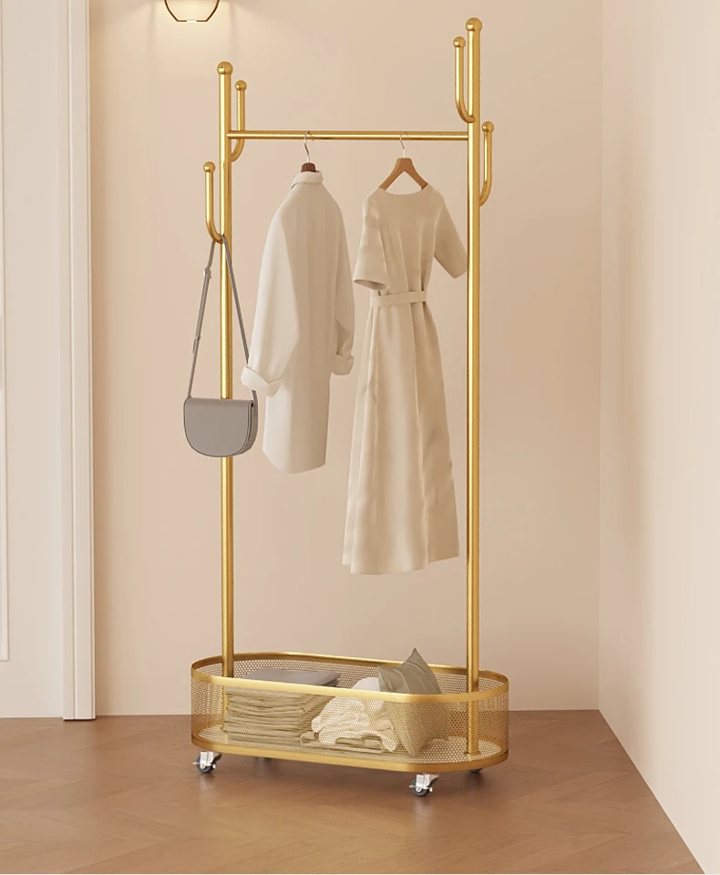 thick floor mounted clothes rack, bedroom iron art clothes rack, dirty clothes basket, simple hanging rack, movable clothes rack