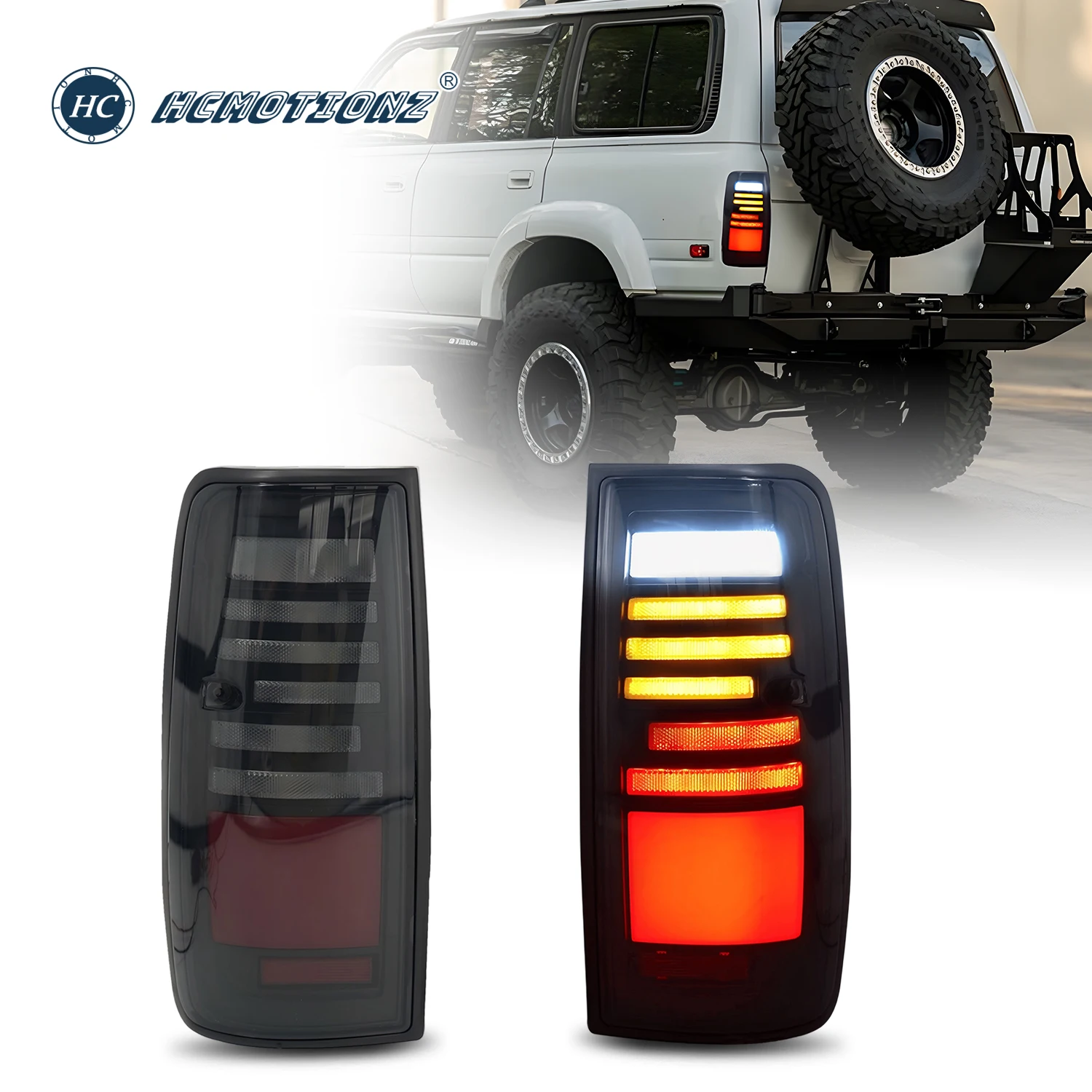 

HCMOTIONZ светодиодные задние фонари для Toyota Land Cruiser 1989-1997 J80 LC80, автомобильные задние фонари в сборе, система освещения