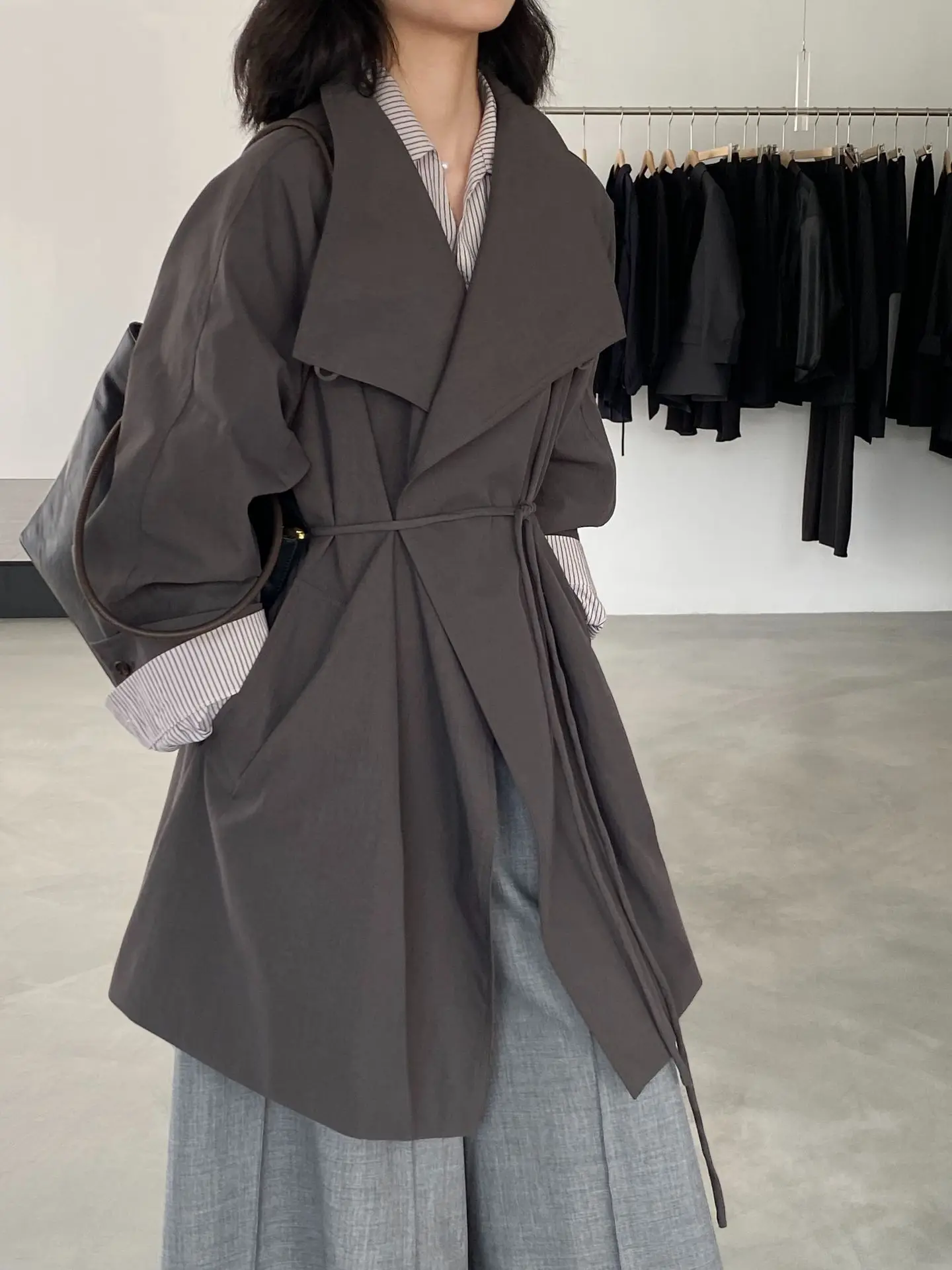 مزاجه النمط البريطاني سترة واقية الرجعية الدانتيل متابعة الخصر المرأة معطف التلبيب تصميم سترة واقية سترة فضفاضة وبسيطة #1