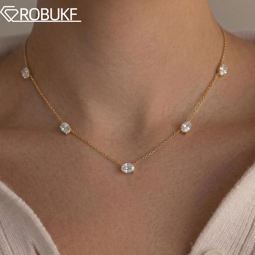 

5cttw Oval Cut Full Moissanite Necklaces for Women Lab Diamond with Certified S925 Silver 18K Gold Plated Jewelry Birthday Gifts