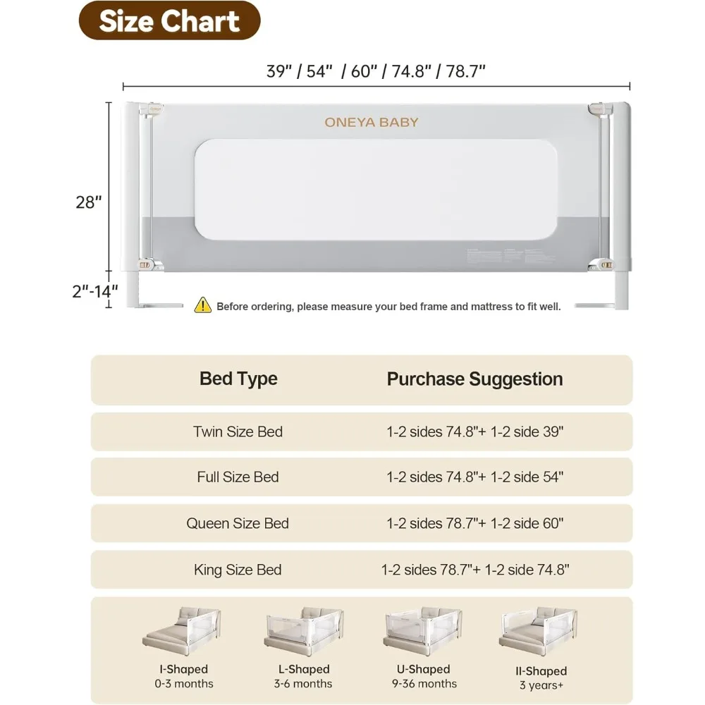 Trilho de cama para crianças, trilhos de cama de criança engrossados e reforçados com trava dupla para crianças, guarda de trilho de cama de bebê infantil atualizada/cama si