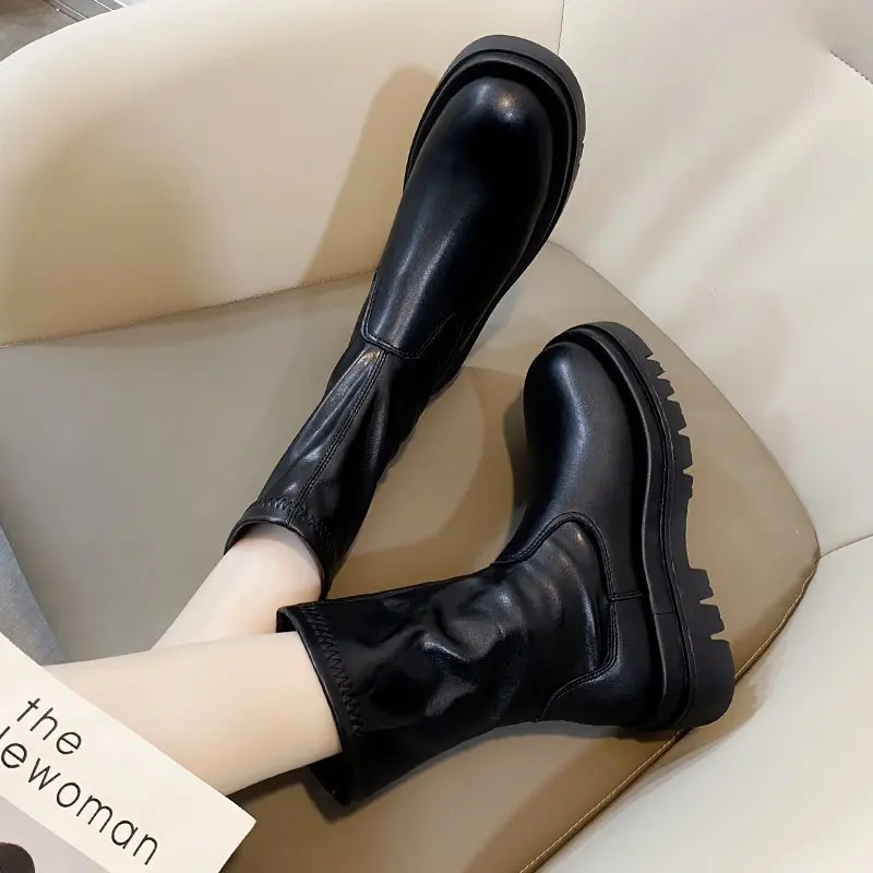 Botas Hasta El Muslo Para Mujer, Elegantes, Góticas Y Sexys, Plataforma Gruesa, Tacón Alto, Negras, Para Otoño._voghion.com