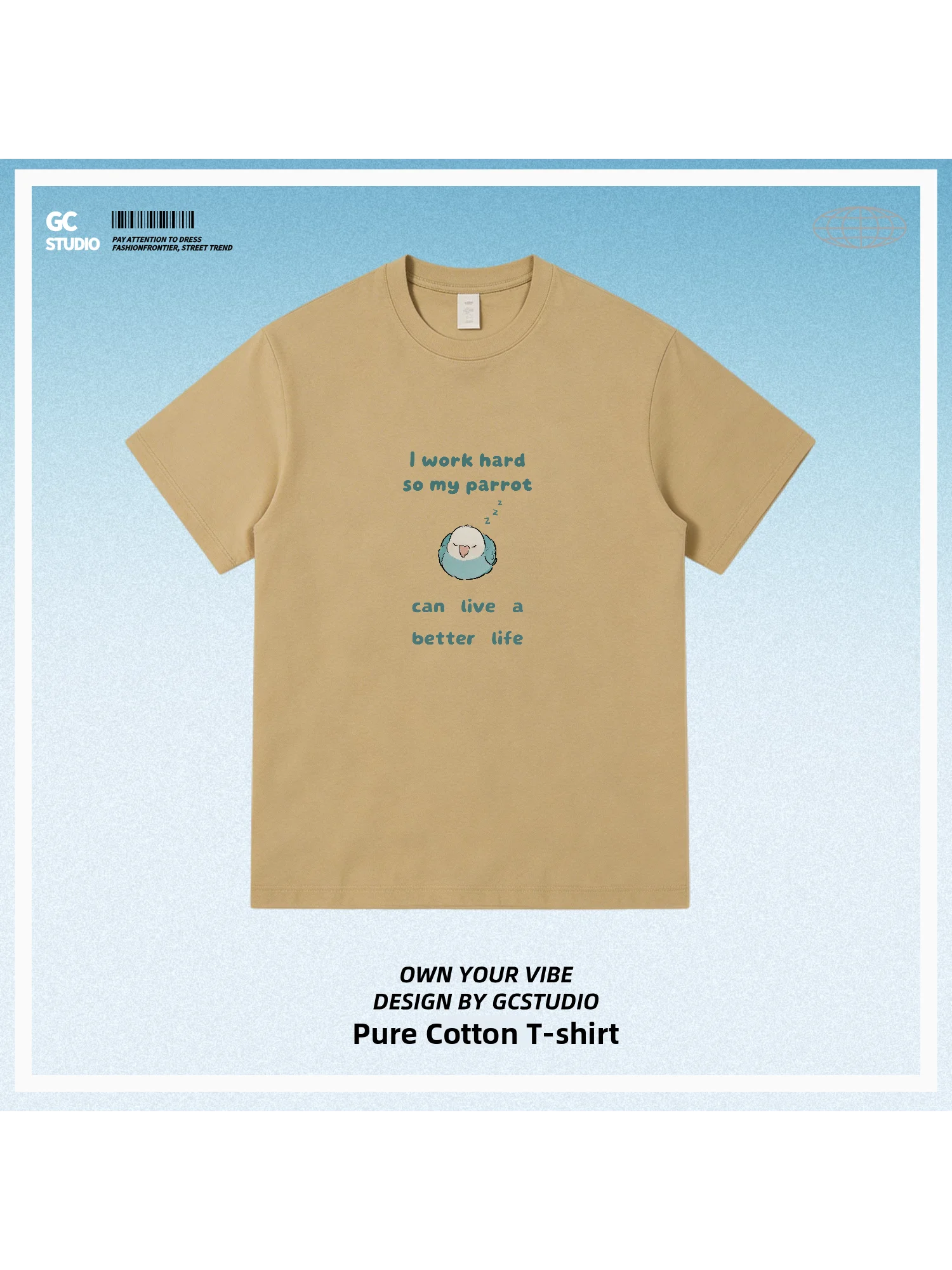 Pure Cotton T-Shirt Funny Print Short Sleeve Breathable Comfortable Life for My Blue And Gold Macaw Work Hard