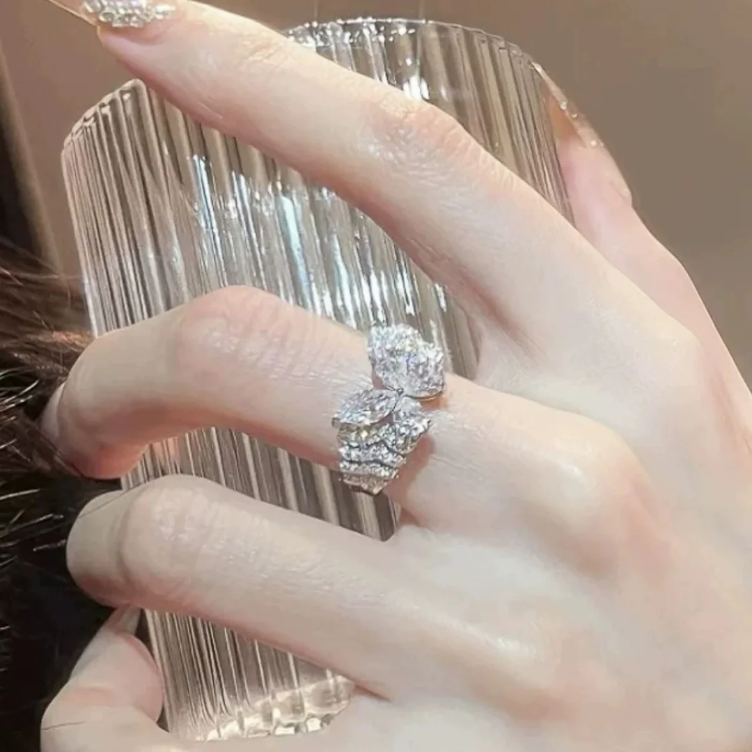 Female Cute Butterfly White Zircon Stone Ring Vintage Silver Color Wedding Jewelry For Women