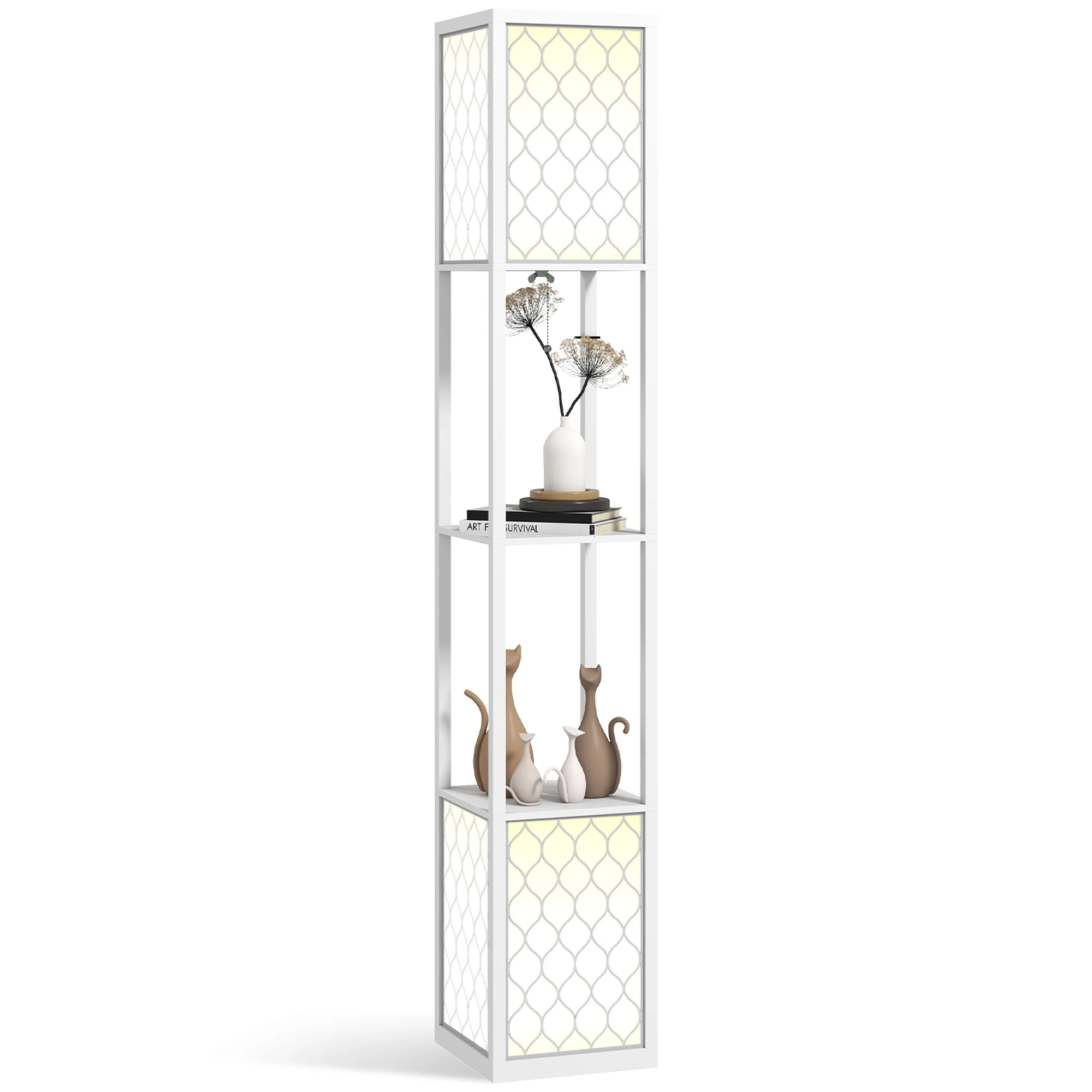 HOMCOM Lámpara de Pie Moderna con Estantes, Lámpara de Pie para Salón Casquillo E27, 40 W, con Pantallas de Tela de Malla e Inte
