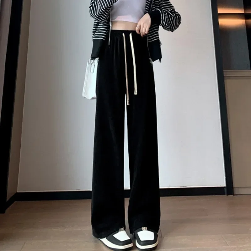 

Spring Autumn High Waisted Corduroy Wide Leg Pants Women Street Style Straight Trousers Woman Casual Plus Size Loose Long Pant
