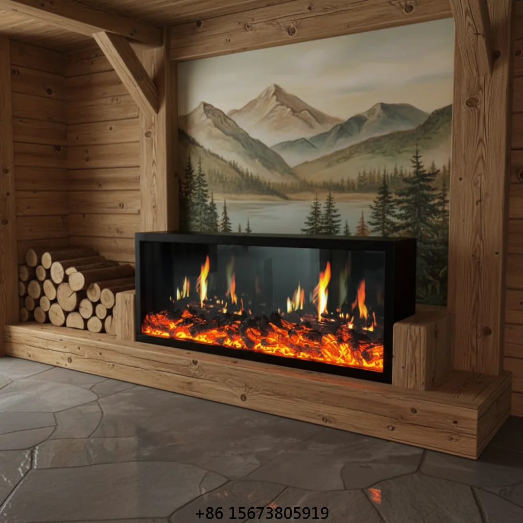 47.24 Inch LCD Electric Fireplace - Fire Effects, Real Flame, Remote & Voice Control, Adjustable Heating, CE Certified